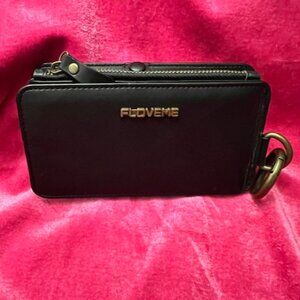 Floveme black women's wallet, keychain ring, flip case, card slots, phone case